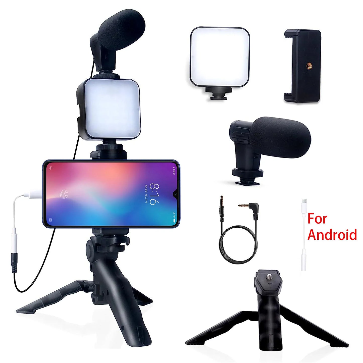 5 in 1 Vlogging Kit with Light Microphone Tripod
