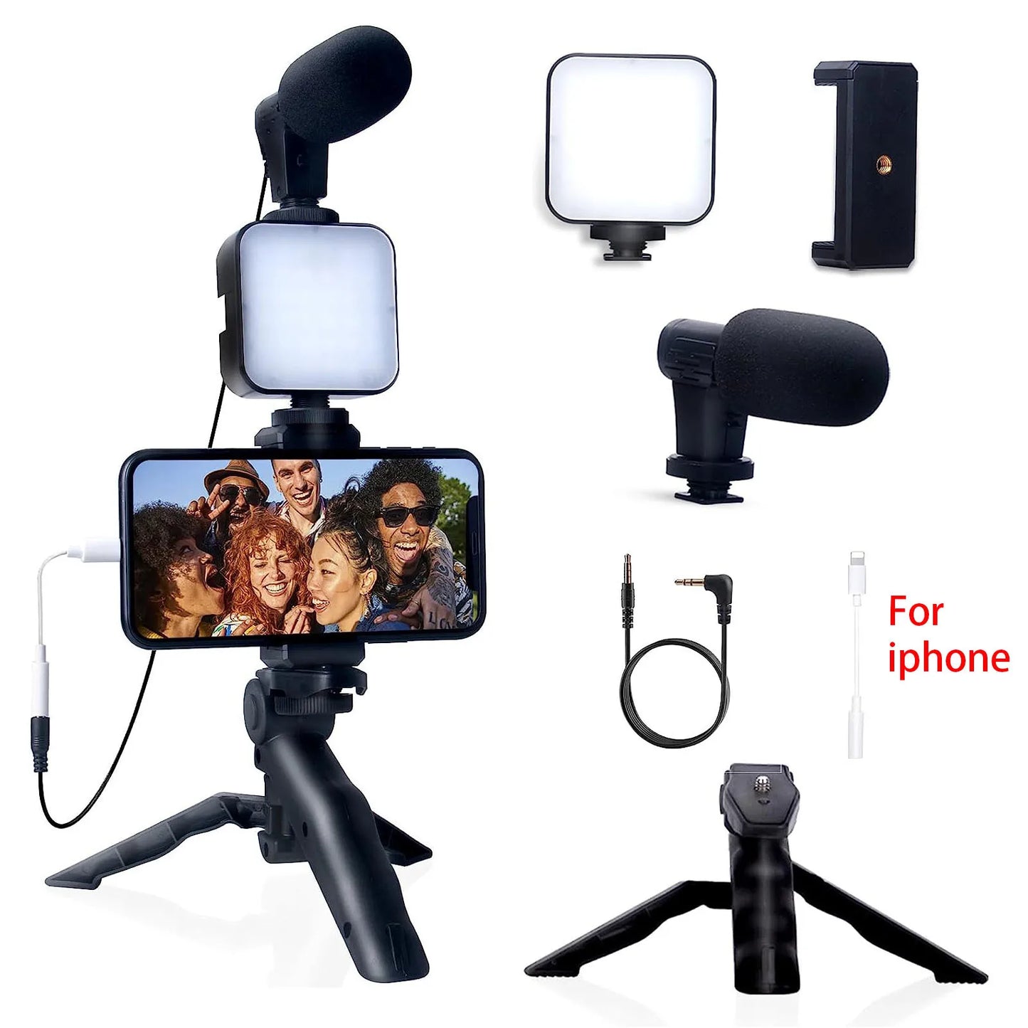 5 in 1 Vlogging Kit with Light Microphone Tripod