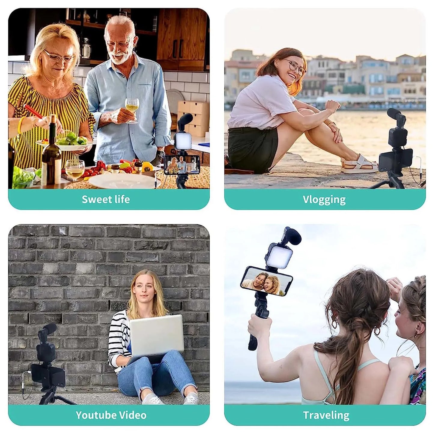 5 in 1 Vlogging Kit with Light Microphone Tripod